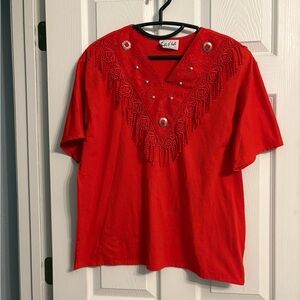 Vintage 80’s Saisa Sas'sa USA Womens Western Shirt red silver tassels Size Large